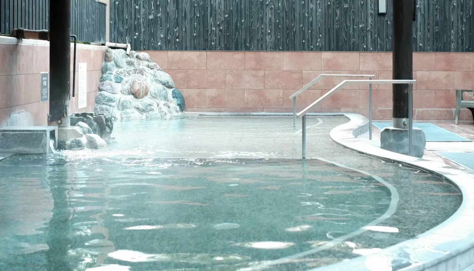 Steaming outdoor hot spring bath